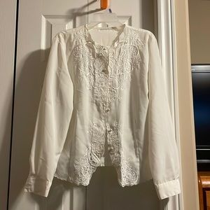 Beautiful Collarless Blouse with Pearl Button Details